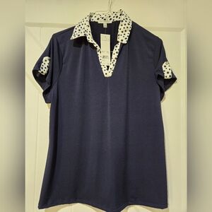 Navy with white womens blouse